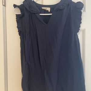 Navy Blue Ruffled Sleeveless Top